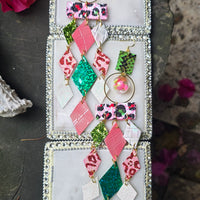 Savannah - Pink Green Diamond Chandelier Dangle Earrings