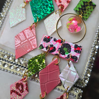 Savannah - Pink Green Diamond Chandelier Dangle Earrings