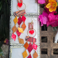 Kristin - Red Orange Diamond Chandelier Earrings