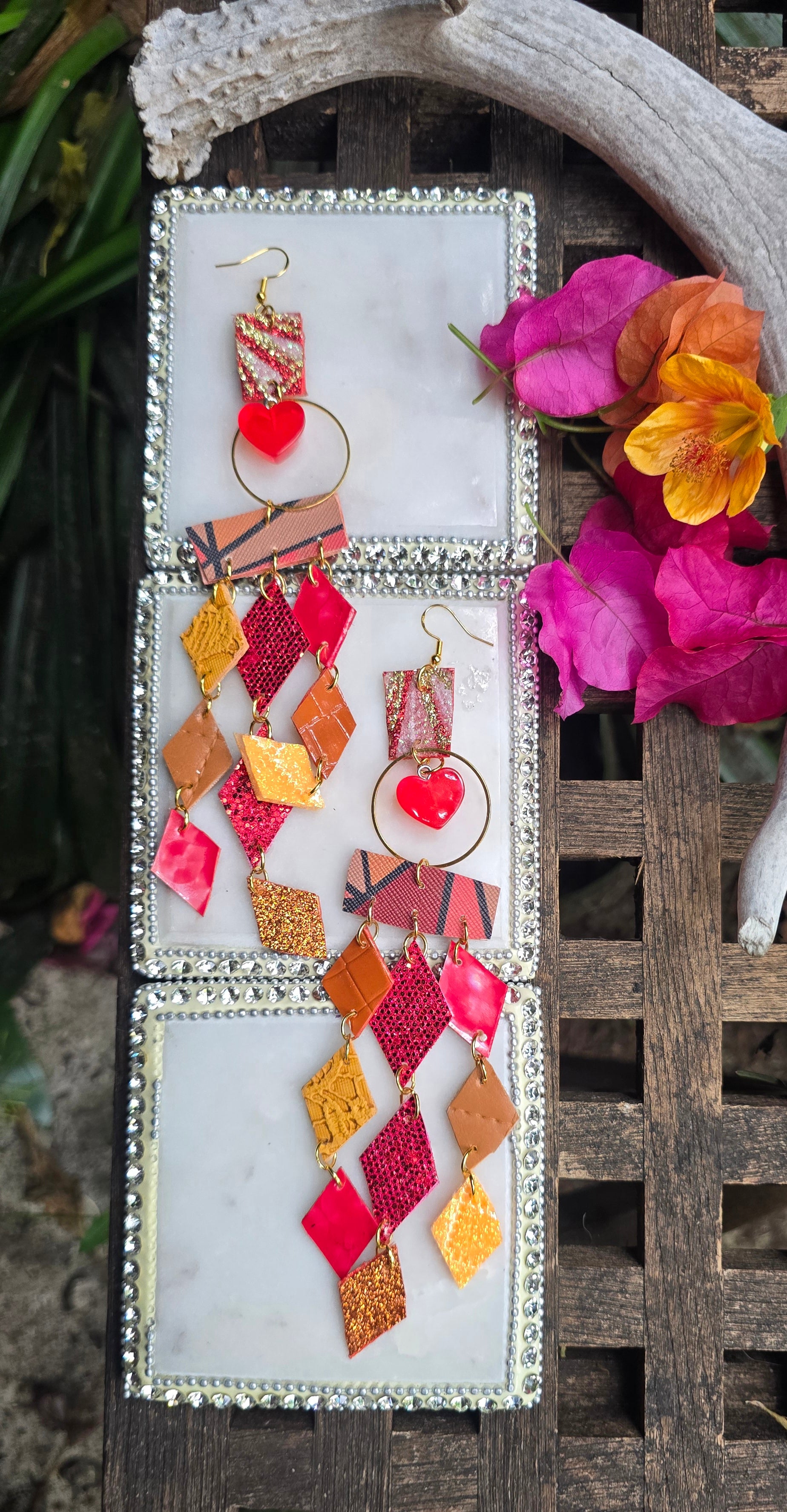 Kristin - Red Orange Diamond Chandelier Earrings