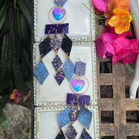 Crystal - Blue Heart Diamond Chandelier Earrings