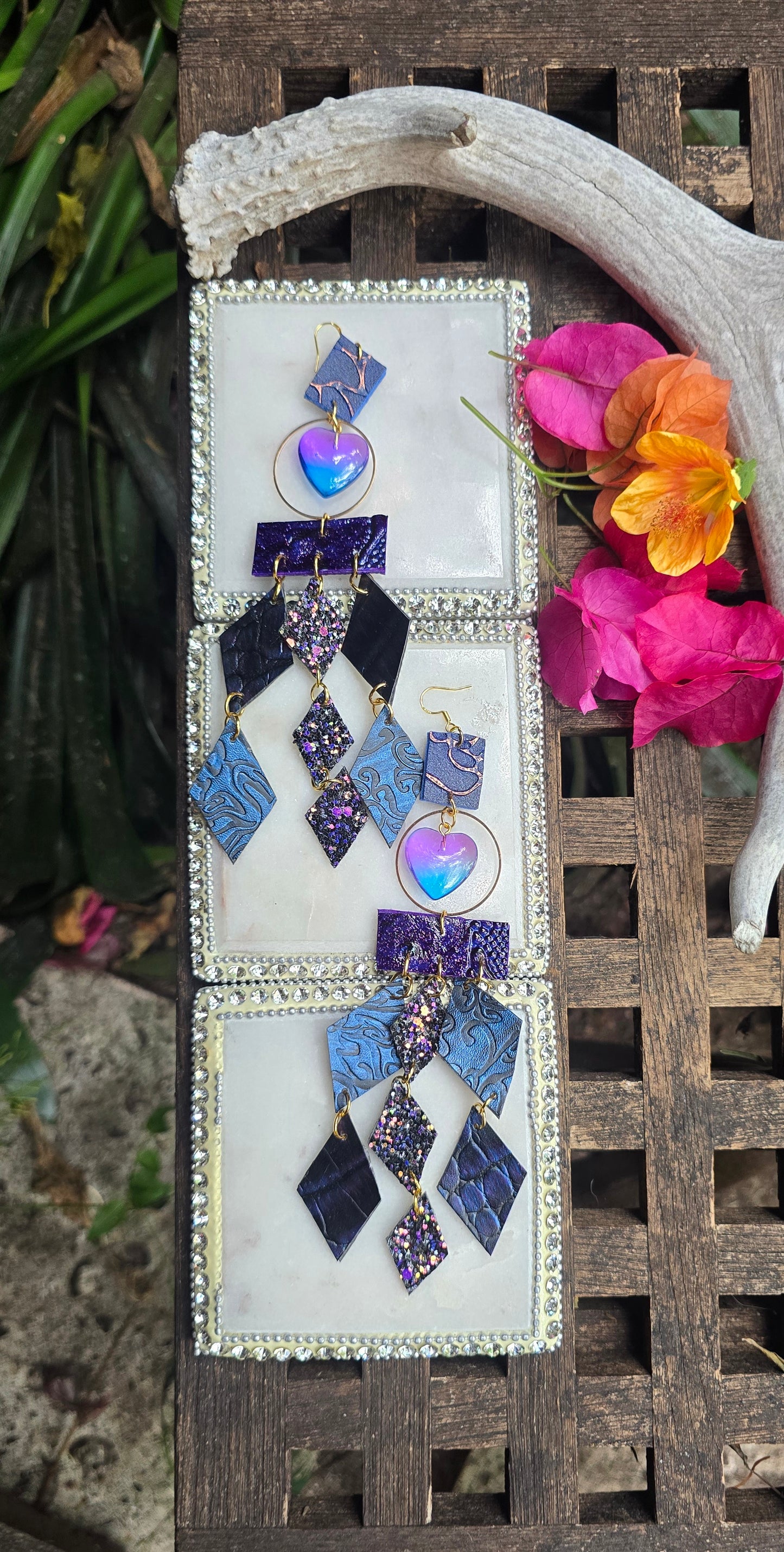 Crystal - Blue Heart Diamond Chandelier Earrings