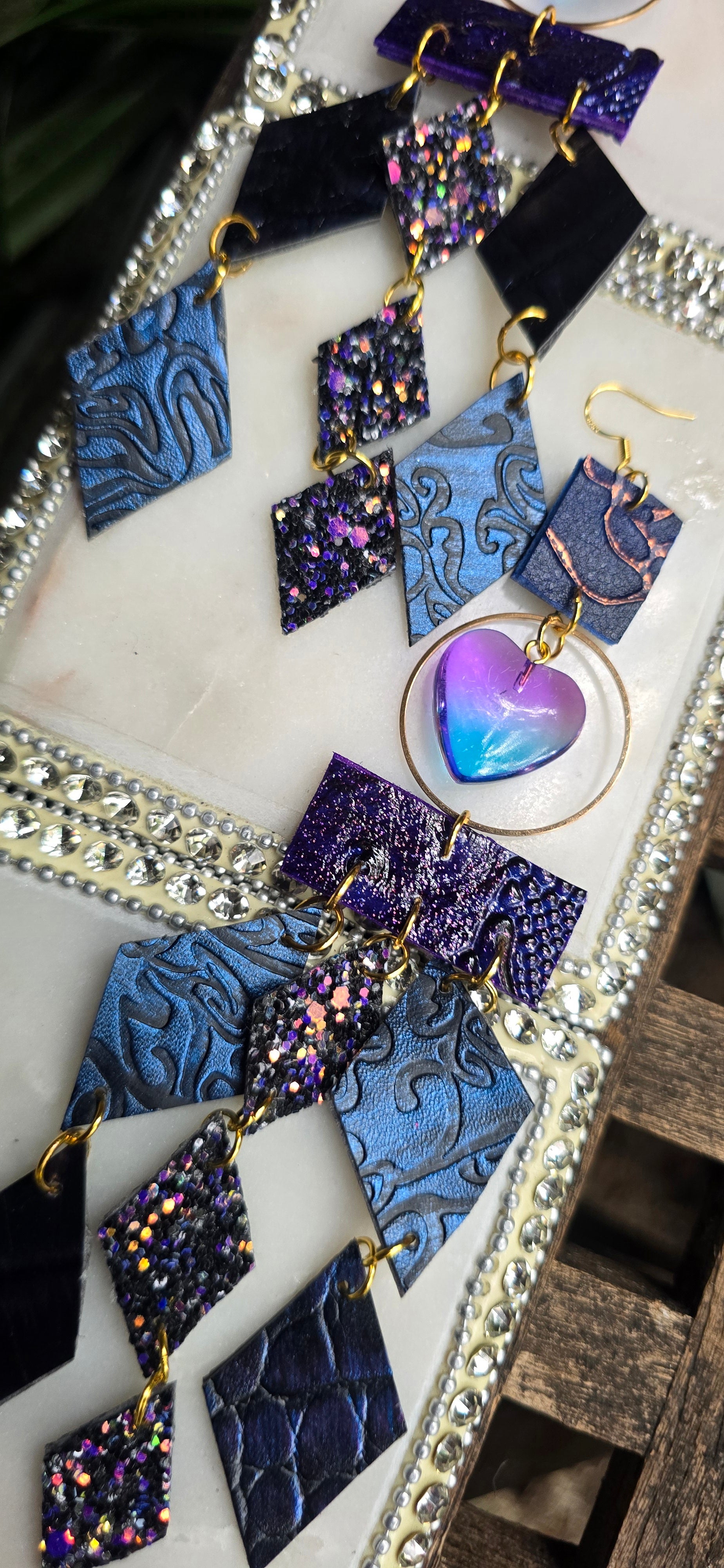Crystal - Blue Heart Diamond Chandelier Earrings