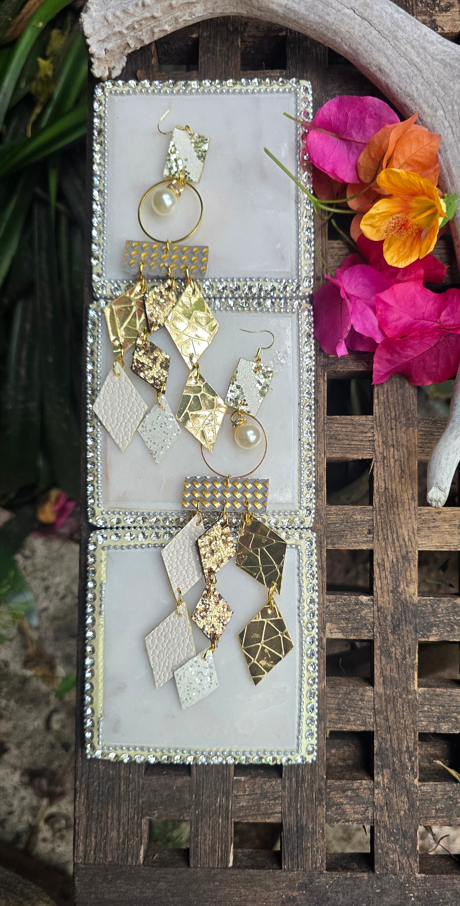 Lori - Gold White Diamond Chandelier Dangle Earrings