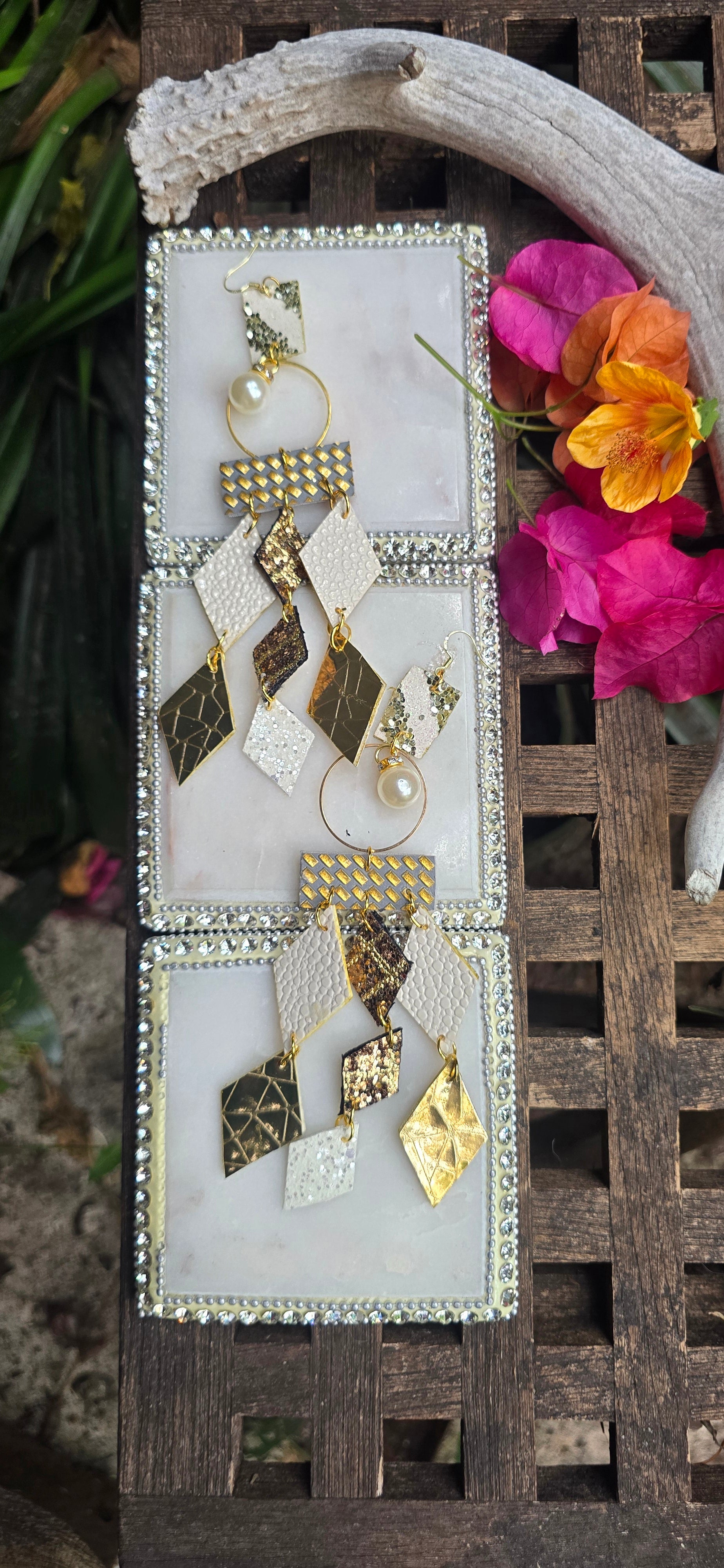 Lori - Gold White Diamond Chandelier Dangle Earrings