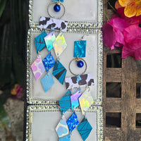 Carrie - Blue Iridescent Diamond Chandelier Earrings