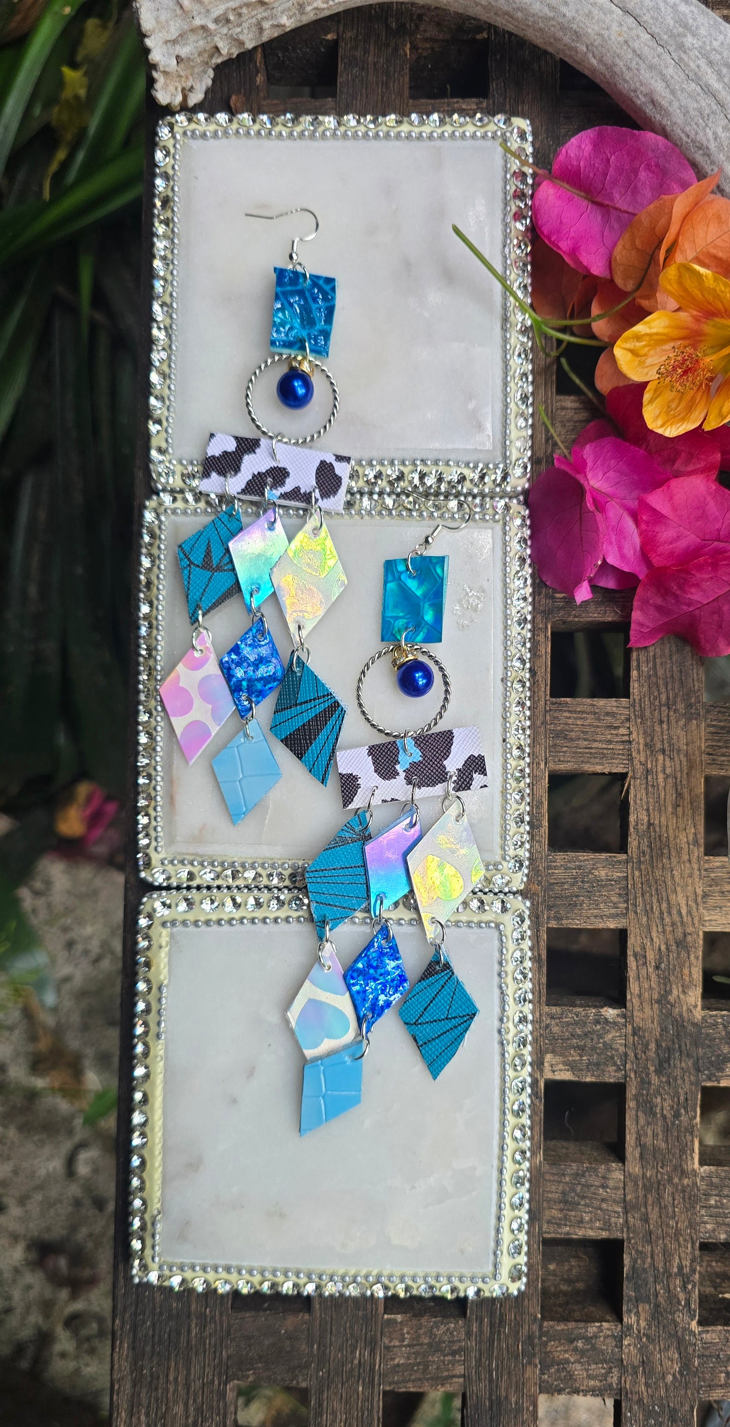 Carrie - Blue Iridescent Diamond Chandelier Earrings