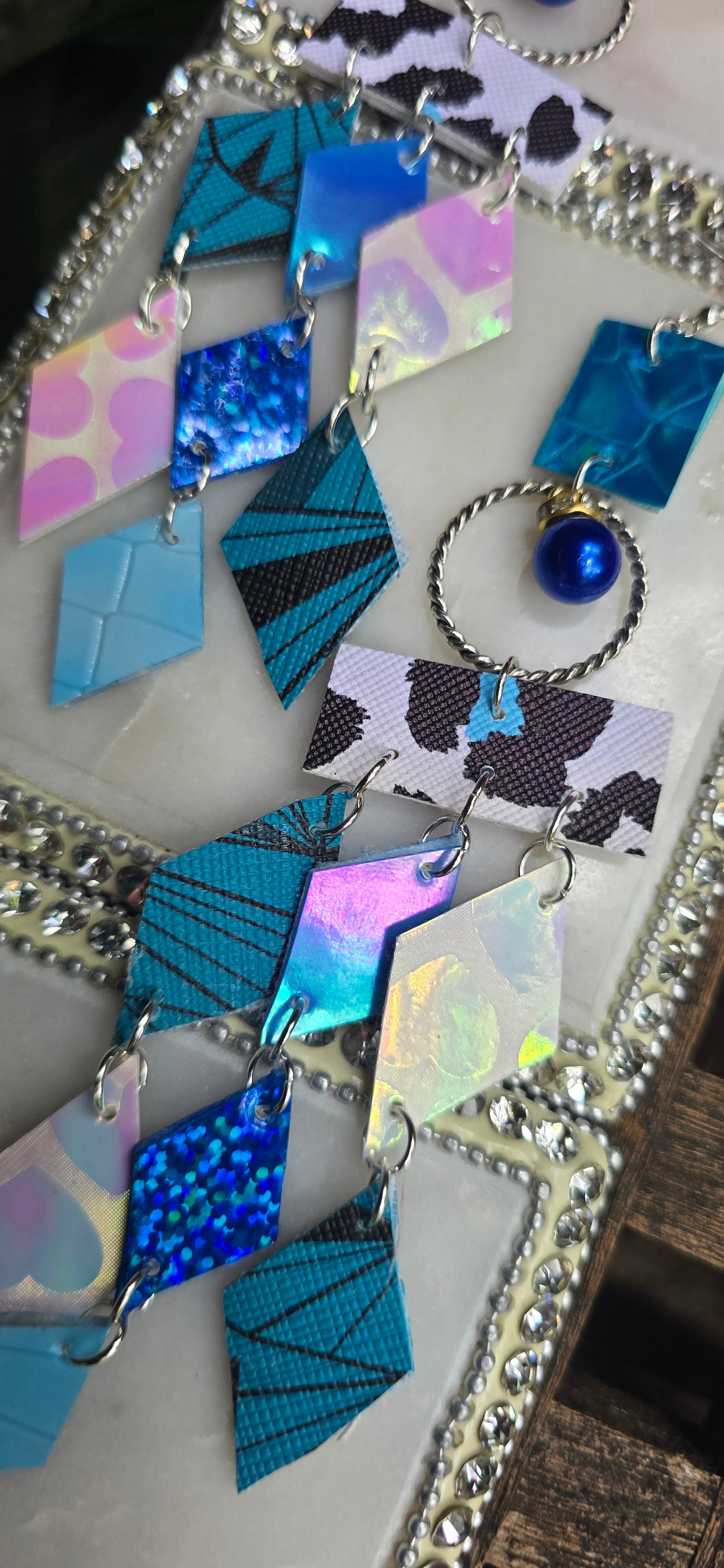 Carrie - Blue Iridescent Diamond Chandelier Earrings