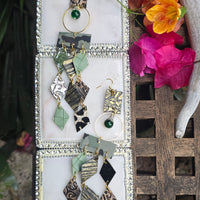 Katie - Army Green Diamond Chandelier Earrings