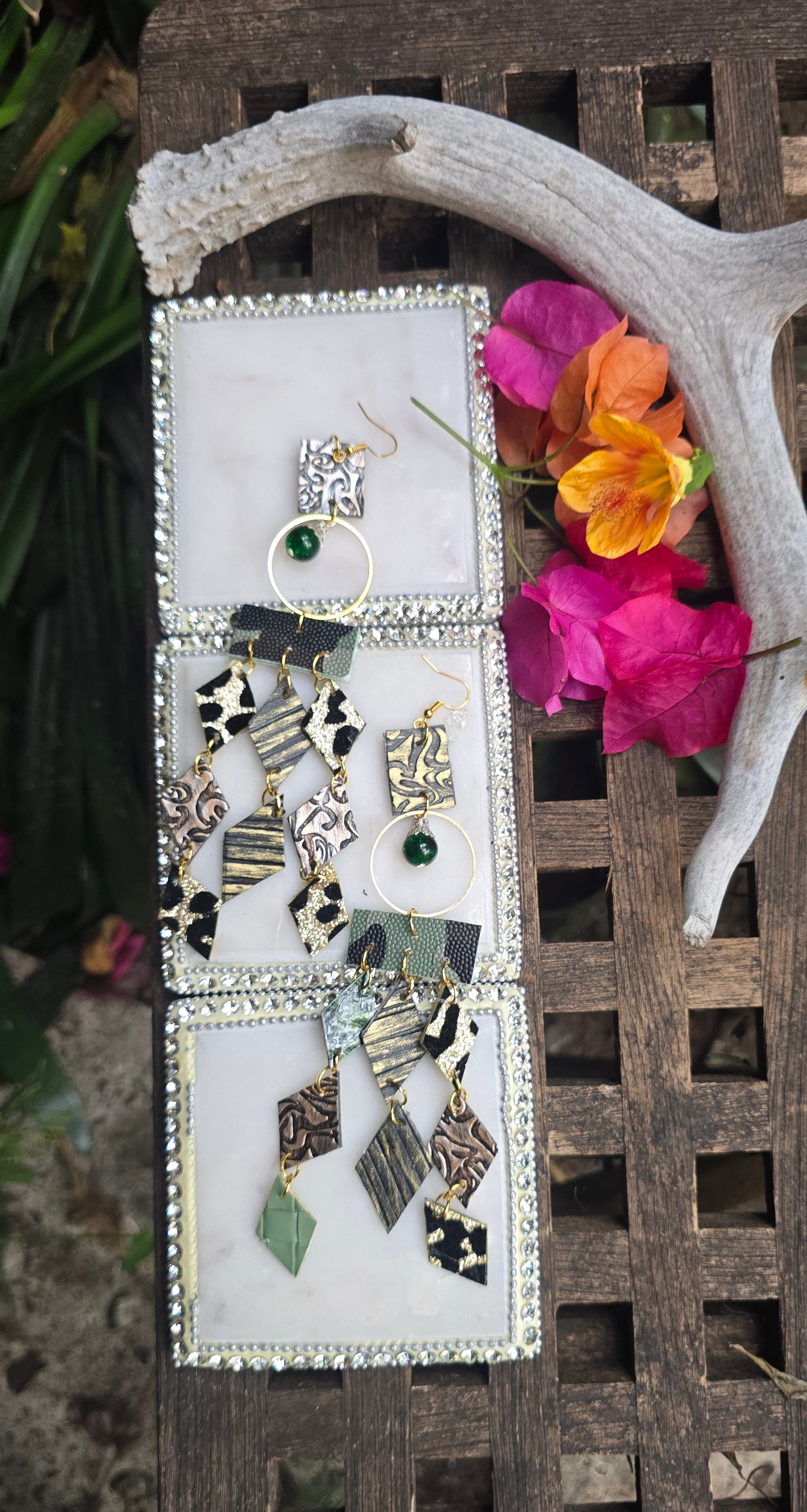 Katie - Army Green Diamond Chandelier Earrings