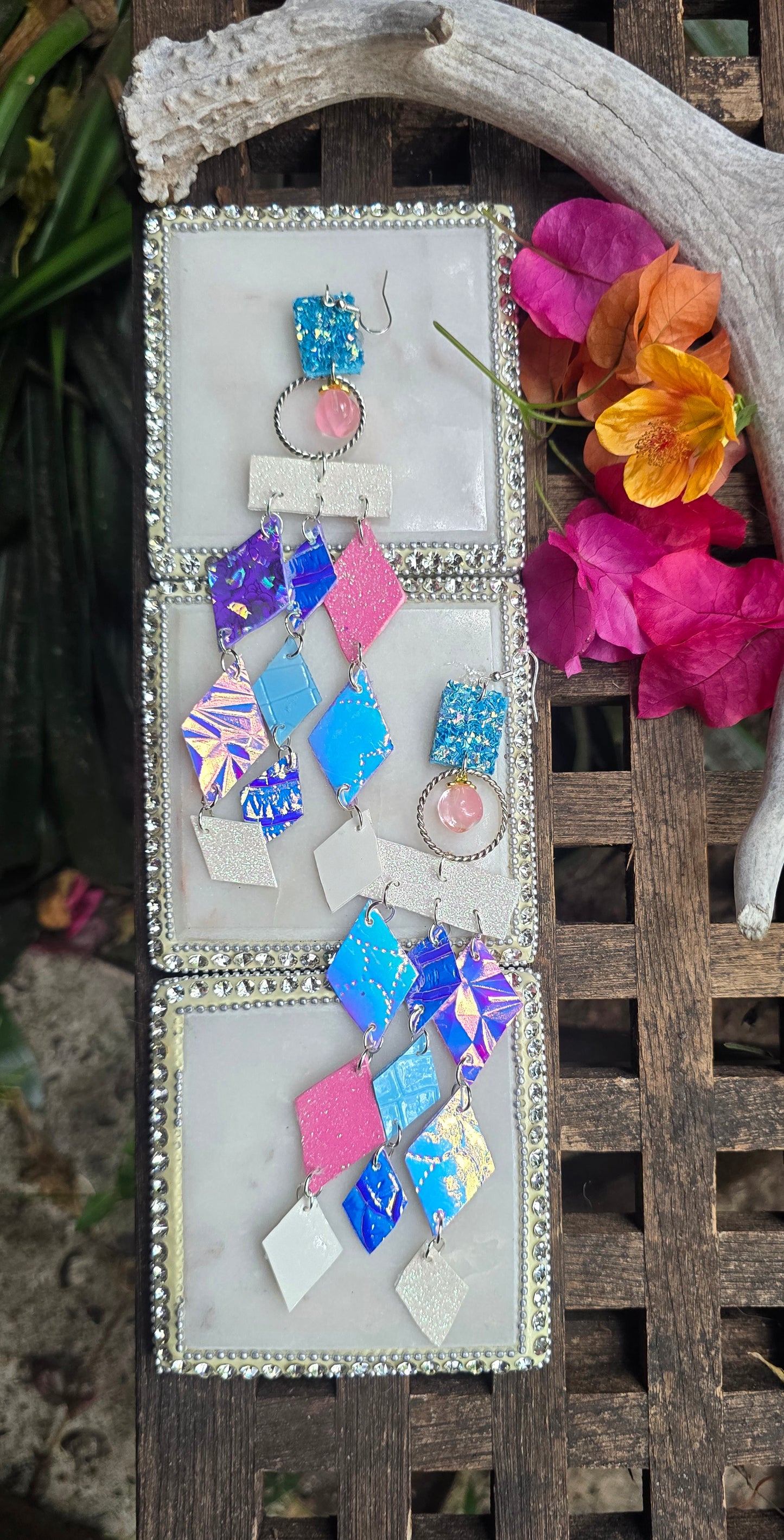 Marissa - Blue Pink Diamond Chandelier Earrings