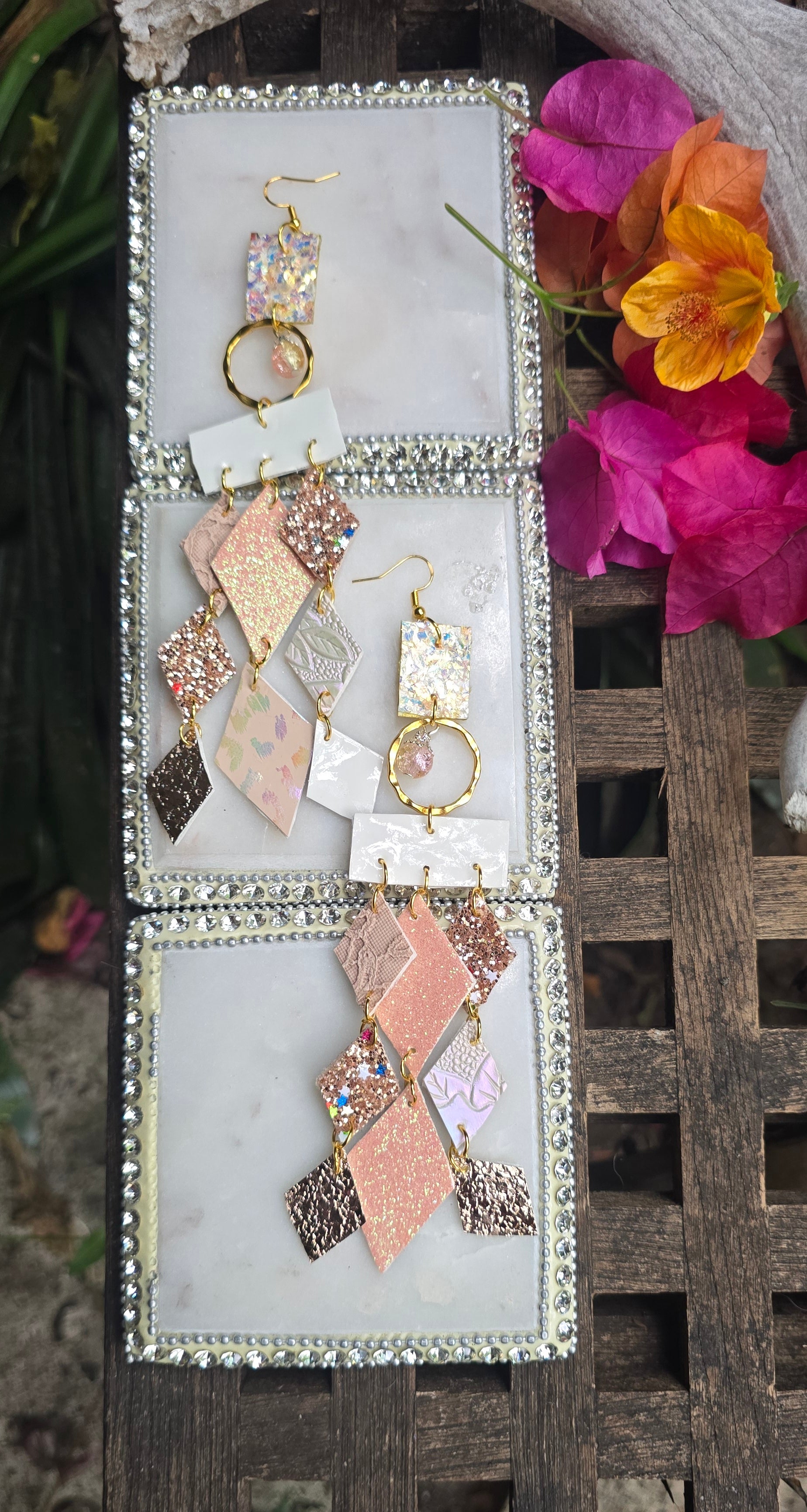Robin - Pink White Diamond Chandelier Earrings