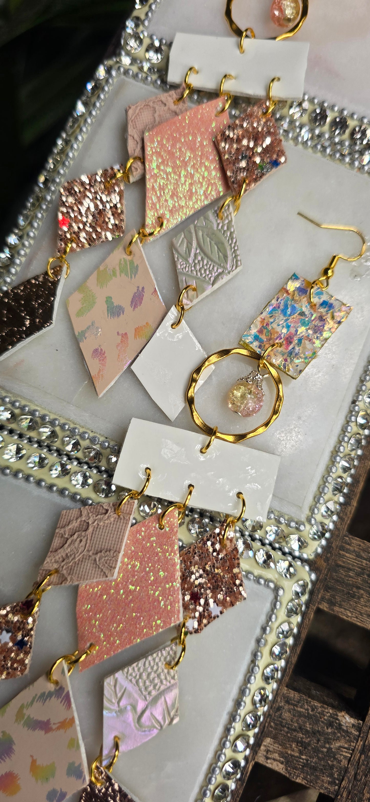 Robin - Pink White Diamond Chandelier Earrings