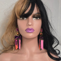 Melin - Purple Animal Print Fringe Earrings