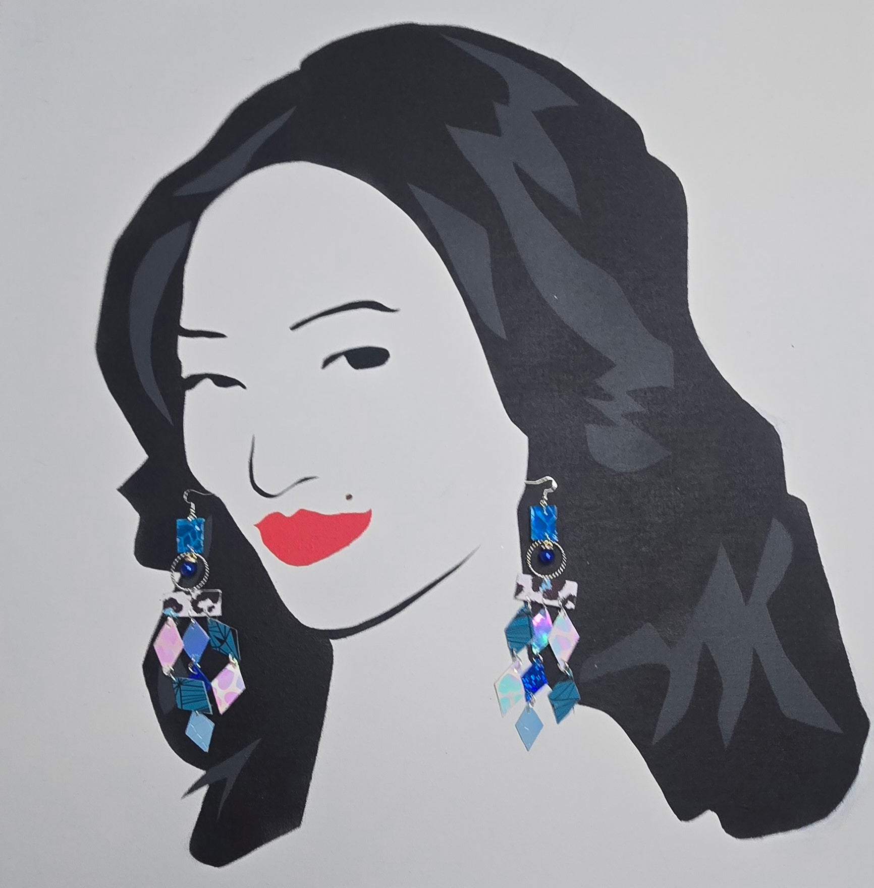 Carrie - Blue Iridescent Diamond Chandelier Earrings
