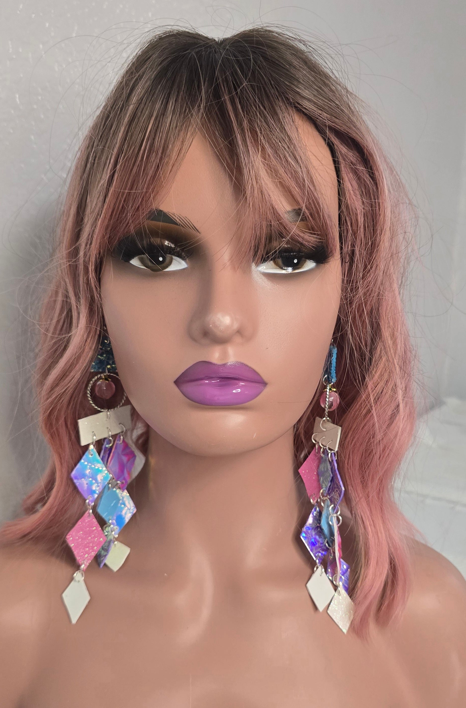 Marissa - Blue Pink Diamond Chandelier Earrings