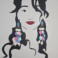 Marissa - Blue Pink Diamond Chandelier Earrings