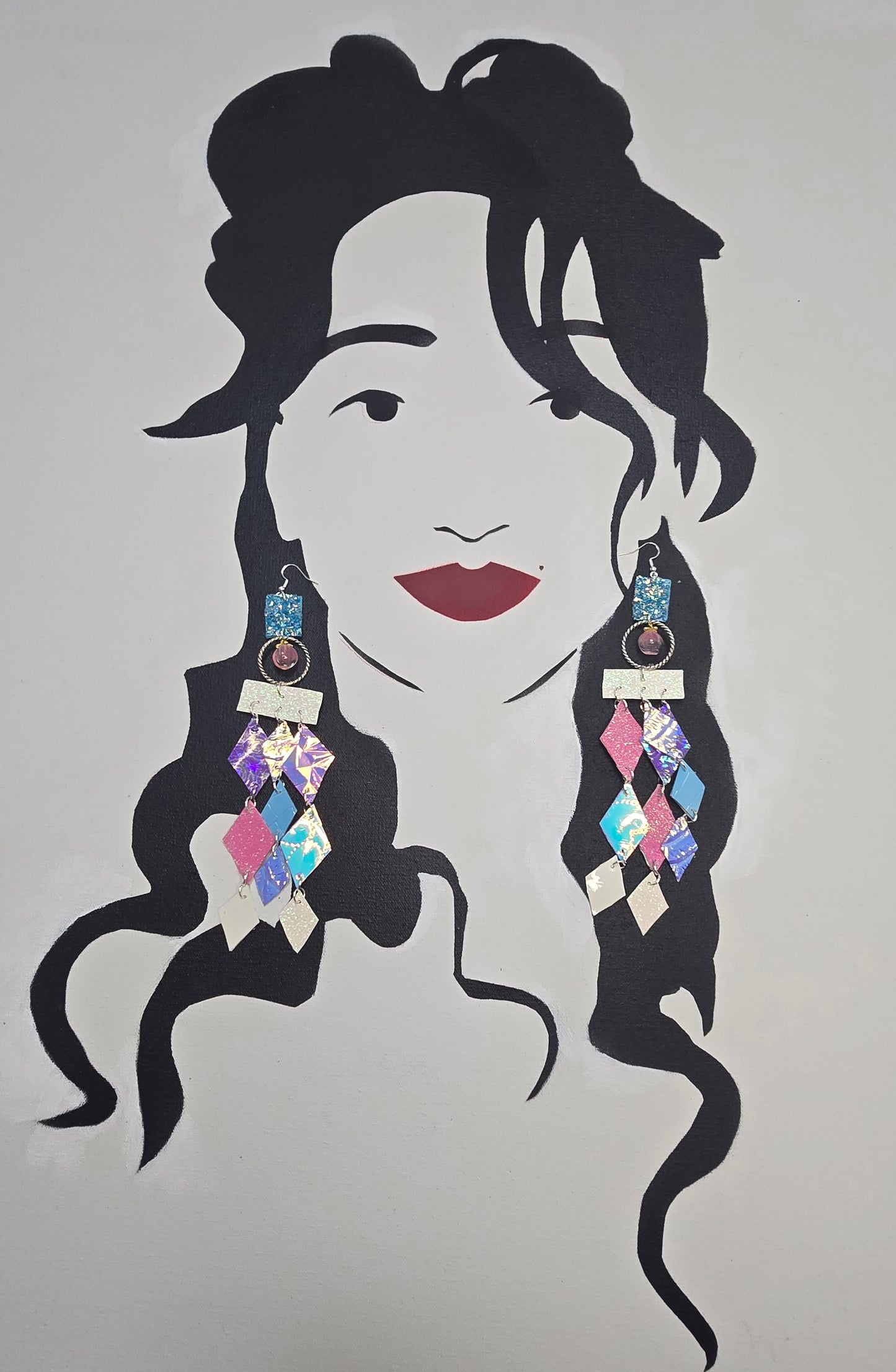 Marissa - Blue Pink Diamond Chandelier Earrings