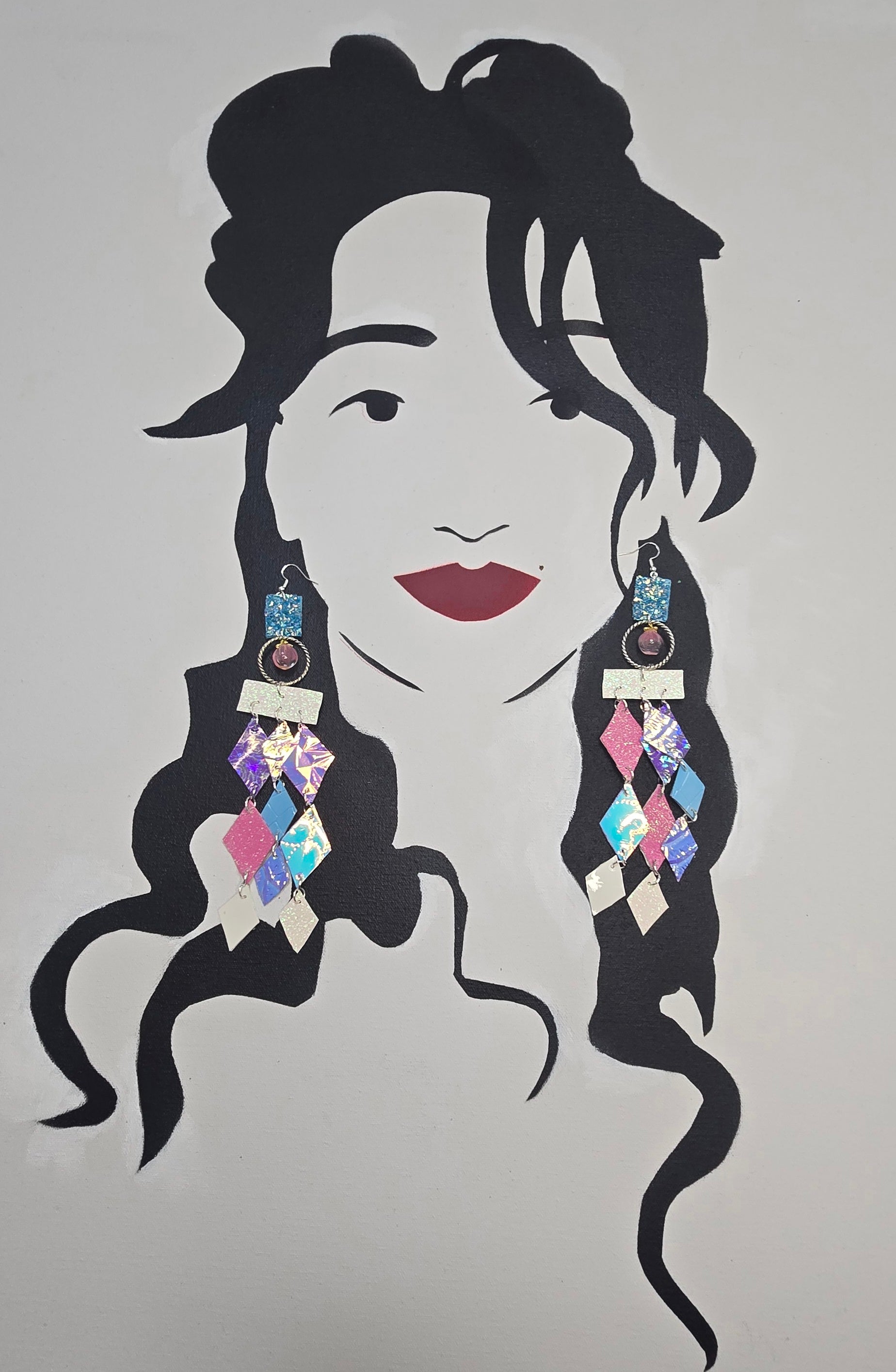 Marissa - Blue Pink Diamond Chandelier Earrings