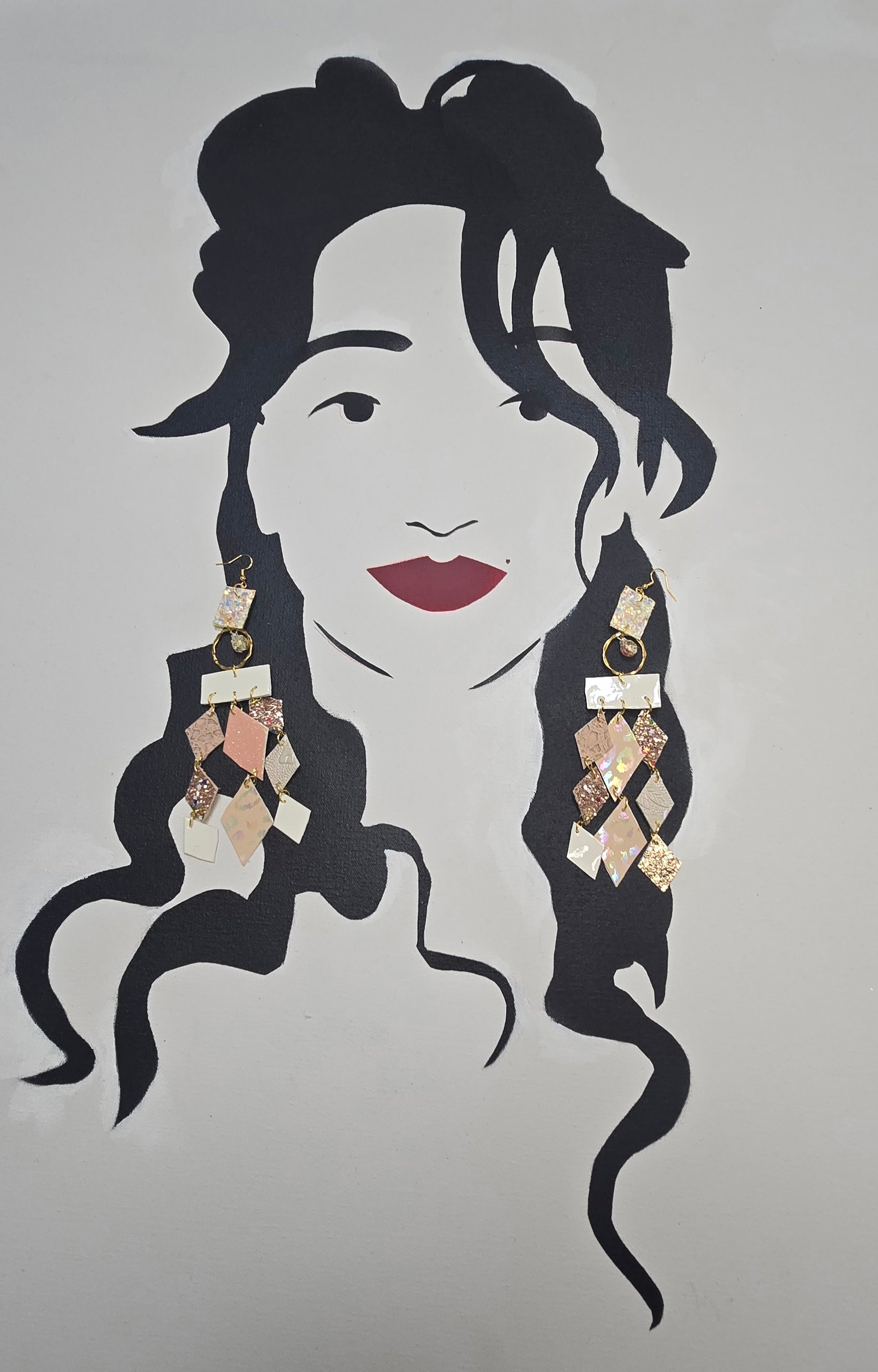 Robin - Pink White Diamond Chandelier Earrings