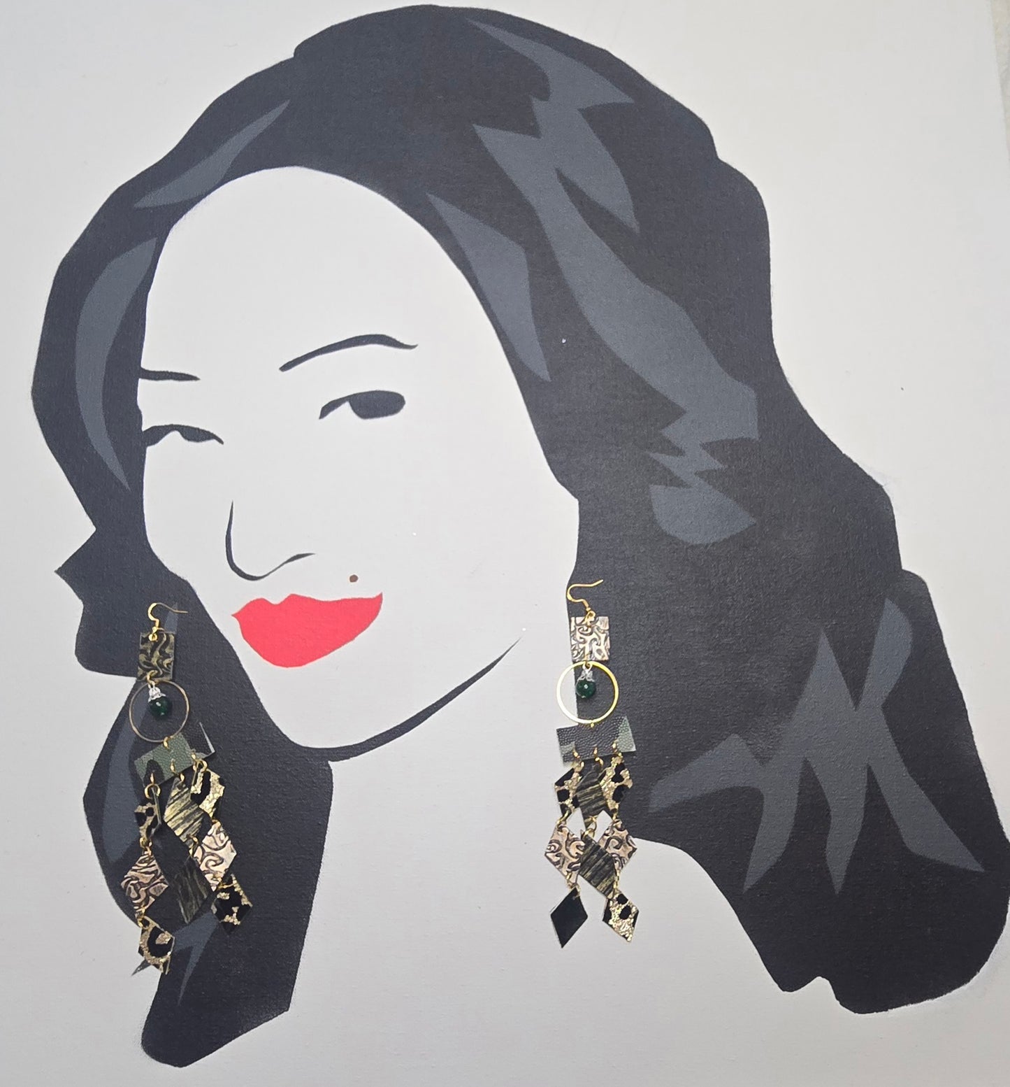 Katie - Army Green Diamond Chandelier Earrings