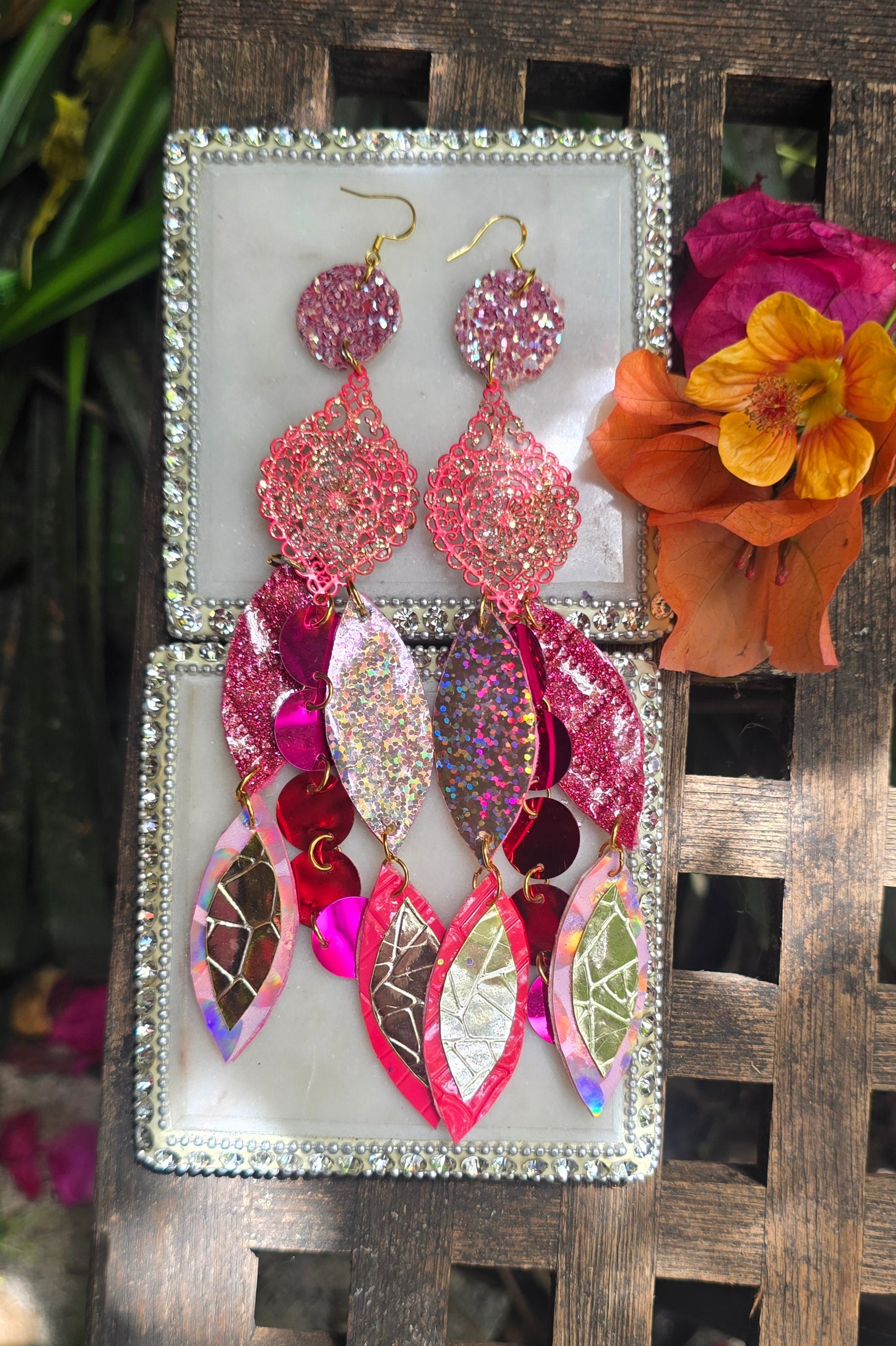 Karla - Hot Pink Iridescent Dangle Earrings