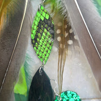 Marina - Gorgeous Green Boho Festival Feather Earrings
