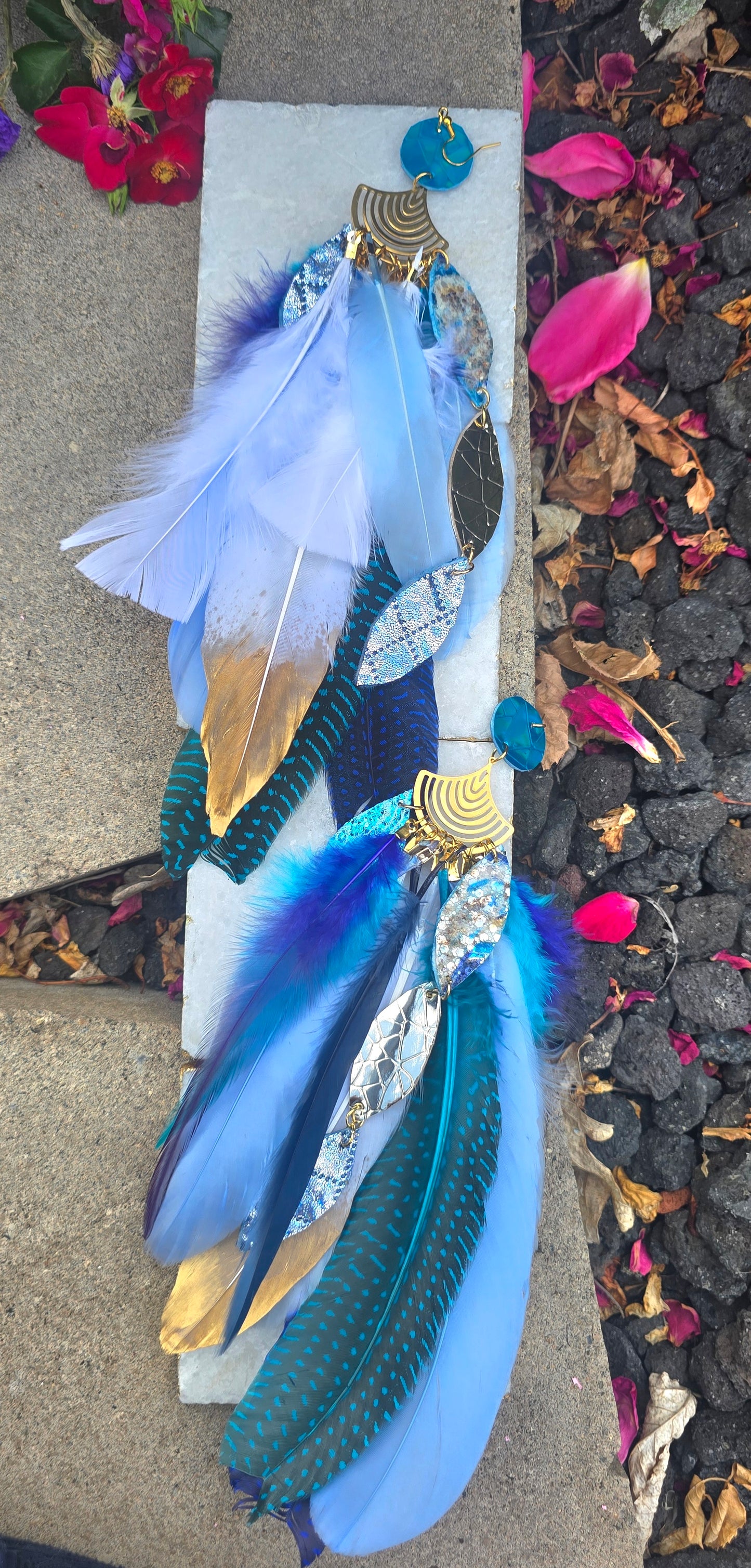 Veronica - Beautiful Blue Boho Feather Earrings