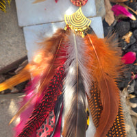 Dawn - Animal Print Red Feather Earrings