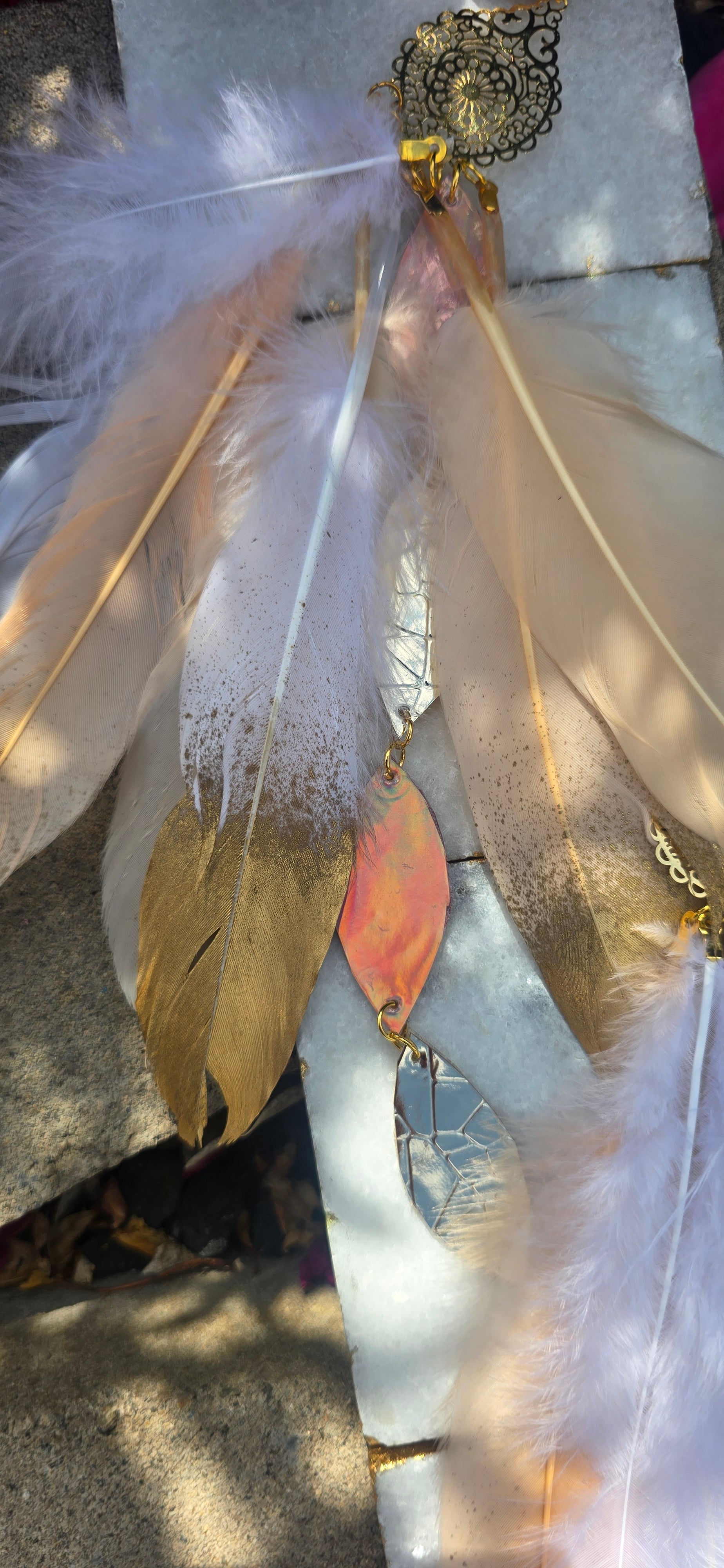 Julia - Neutral Pink Gold Feather Earrings
