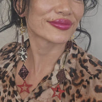 Lilian - Animal Print Neautral Star Dangle Earrings - Shop Moxxc
