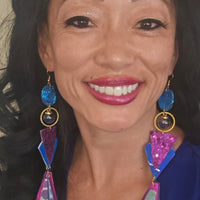 Randalyn - Blue Purple Glittery Geometric Earrings - Shop Moxxc