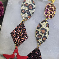 Lilian - Animal Print Neautral Star Dangle Earrings - Shop Moxxc