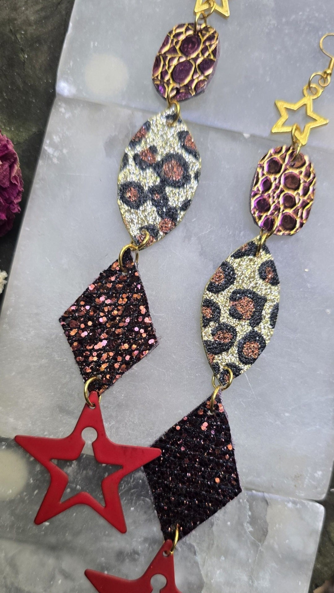 Lilian - Animal Print Neautral Star Dangle Earrings - Shop Moxxc