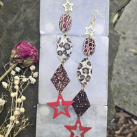 Lilian - Animal Print Neautral Star Dangle Earrings - Shop Moxxc