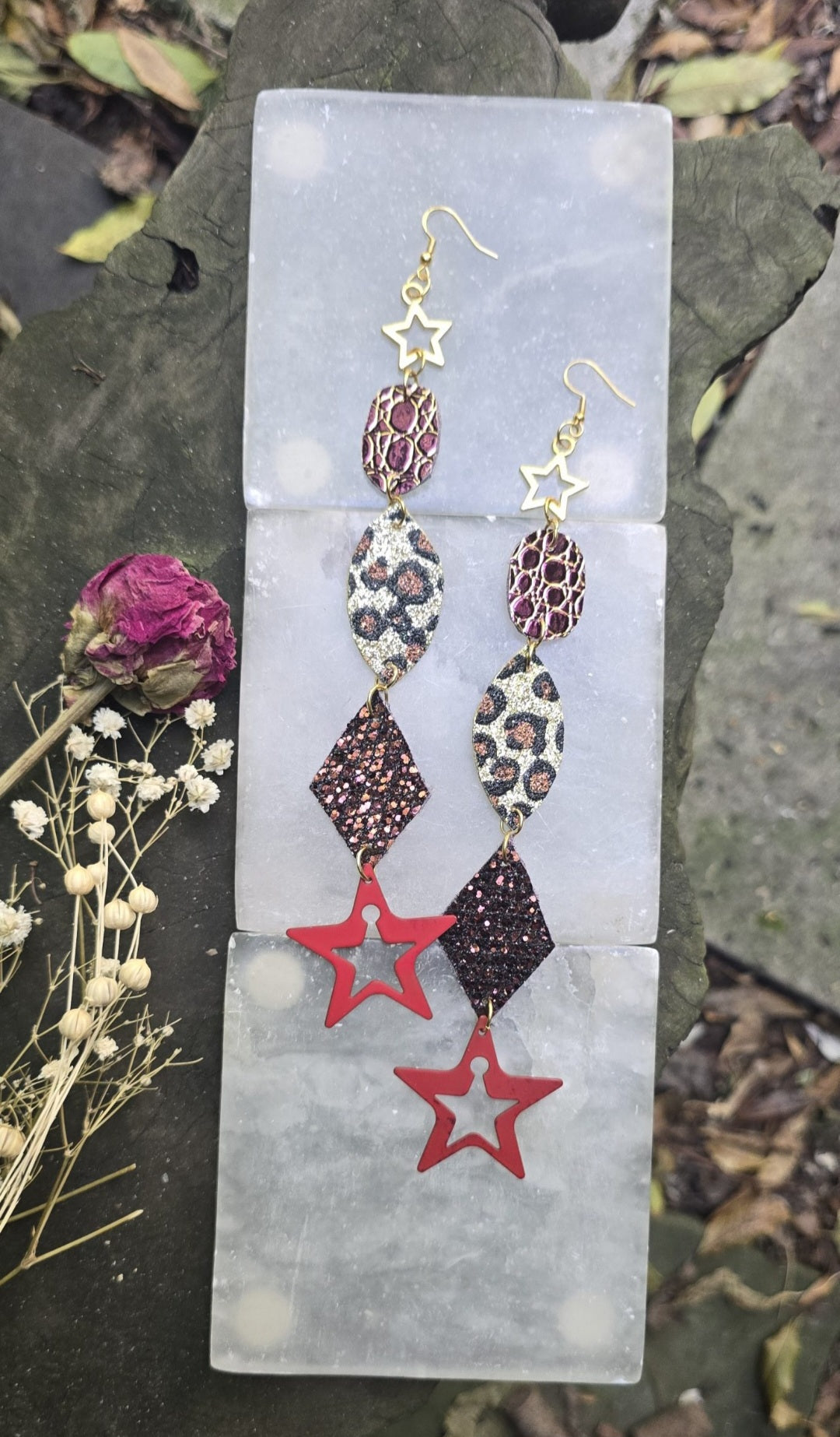 Lilian - Animal Print Neautral Star Dangle Earrings - Shop Moxxc