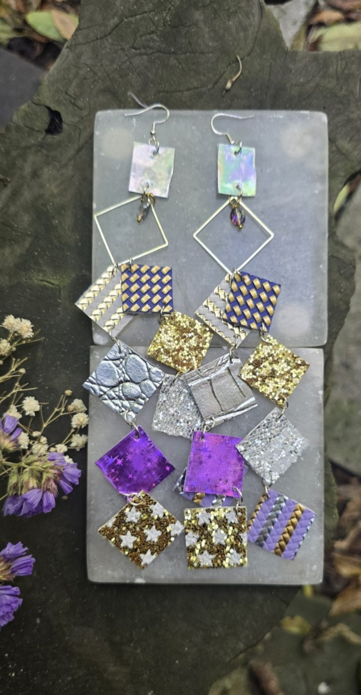 Vicky - Multicolored Purple Geometric Long Dangle Earrings - Shop Moxxc