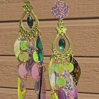 Krista - Green Pink Iridescent Dangle Earrings