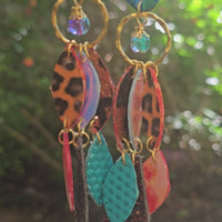 Chloe - Turquoise Orange Animal Print Chandelier Dangle Earrings