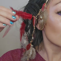 Sophia - Red Feather Hair Jewelry Headpiece