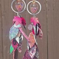 Yienie - Pink Teardrop Chandelier Earrings