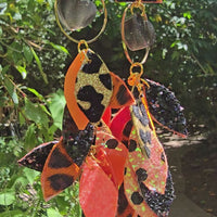 Thiana - Orange Black Animal Print Teardrop Chandelier Earrings