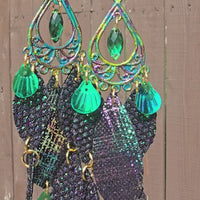 Justine - Black Green Chandelier Earrings